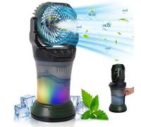 Ventilateur-humidificateur AIORBER 3-en-1 avec batterie de 15 000 mAh, réservoir d'eau de 2 L, autonomie de 24 h, port USB-C, 4 vitesses, oscillation à 90°, portable, silencieux, vert militaire