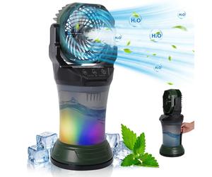 Ventilateur-humidificateur AIORBER 3-en-1 avec batterie de 15 000 mAh, réservoir d'eau de 2 L, autonomie de 24 h, port USB-C, 4 vitesses, oscillation à 90°, portable, silencieux, vert militaire