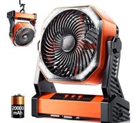 Ventilateur LED de camping avec lampe, batterie rechargeable de 40 000 mAh, prise externe, ventilateur de tente avec lampe et crochets, 4 vitesses, ventilateur USB pour le camping, la pêche, les coupu