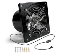 Ventilateur mural industriel avec clapet anti-retour et prise, 150 mm, 40W, ventilateur d'extraction silencieux, noir