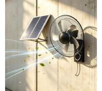 Ventilateur Mural Solaire Rechargeable Oscillation 90° 3 Vitesses Minuterie