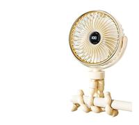 Ventilateur Pince À Trépied Pieuvre Flexible Avec Écran LED 100 Vitesses Sans Palier 360° Rotatif Silencieux Rechargeable USB Pour Lit Bébé Poussette Camping Bureau(Beige)