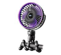 Ventilateur Pince À Trépied Pieuvre Flexible Avec Écran LED 100 Vitesses Sans Palier 360° Rotatif Silencieux Rechargeable USB Pour Lit Bébé Poussette Camping Bureau(Black)