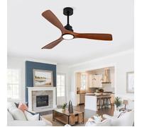 Ventilateur plafond 132 cm - Éclairage LED - Double Commande Intelligente - Moteur CC Silencieux - Noir et Noyer Foncé