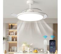 Ventilateur Plafond 42"" rétractable Plafonnier Led dimmable, 6 Vitesses, Contrôle Télécommande/APP, Minuterie, Silencieux, Salon