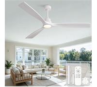 Ventilateur plafond 70 pouces blanc 3 pales en bois LED 3CCT télécommande moteur DC réversible 6 vitesses