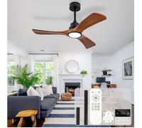Ventilateur plafond avec éclairage LED télécommande contrôle mural 6 vitesses bois noir