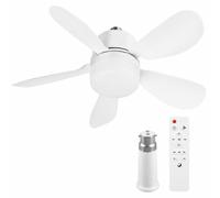 Ventilateur Plafond avec Lumière 42 cm, Télécommande, Adaptateur B22 Inclus | Format compact pour petite pièce, installation sans perçage supplémentaire sur douille existante, LED dimmable, 3 vitesses.
