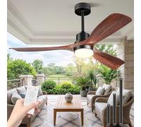 Ventilateur Plafond Avec Lumière Et Télécommande Silencieux 132cm Noyer | 3 Pales Ventilateur Plafond Exterieur Moteur Dc Réversible, 3 Températures De Couleur Minuterie Terrasse Et Extérieur