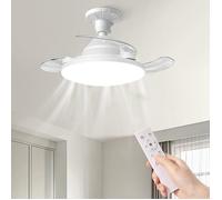 Ventilateur Plafond avec Lumière Pales Rétractable Télécommande 3 Niveaux Luminosité 3 Vitesse Eclairage 57cm Lampe
