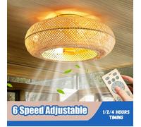 Ventilateur Plafond avec Lumiere, Ventilateur avec Lumière LED à Intensité Variable, Télécommande, 6 Vitesses, Plafonnier en bambou