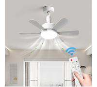Ventilateur plafond blanc 6 pales 40W E27 - 3 vitesses, éclairage 2400 lm, télécommande, moteur DC silencieux, minuterie 2/4 h