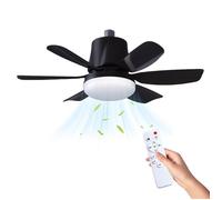 Ventilateur plafond LED E27 sans base, 30W, télécommande 3 vitesses, lumière dimmable, moteur silencieux DC, chambre/dortoir - Noir