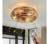 Ventilateur Plafond Lumiere Telecommande Silencieux 6 Vitesses Réversibles Plafonnier Ventilateur De Plafond LED Dimmable Lampe Ventilateur Plafond Corde Chanvre Chambre Coucher Salle Manger