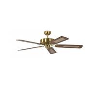 Ventilateur de plafond sans éclairage Potkuri Laiton Satiné, lames réversibles Acajou ou Acajou avec rotin, 132 cm