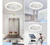 Ventilateur plafond silencieux 88W avec télécommande plafonnier LED réglable chaud/neutre/froid mode réversible design créatif