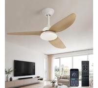 Ventilateur Plafond Silencieux avec Lumiere 100cm, Lampe Intégrée Ventilateur Plafond, Moteur Réversible DC, 6 Vitesses, Dimmable Fonction Mémoire, Lustre Ventilo pour Chambre Salon - Bois Blanc