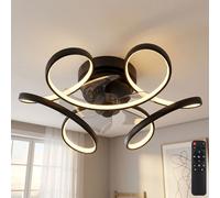 Plafonnier noir Ventilateur moderne Lampe de salon à intensité variable, lampe design LED Télécommande Ventilateur, métal, LED 30W 2200lm 3000-6000K, DxH 56x21cm