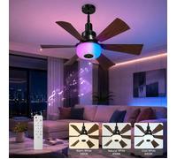 Ventilateur Plafonnier LED E27 RGB Multicolore avec Enceinte Bluetooth - 3 Vitesses, 6 Hauteurs, Télécommande