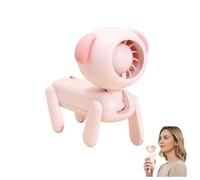 Ventilateur Portable Chien Mignon Rechargeable USB Type C, Ventilateur à Main et de Bureau 2 en 1, 3 Vitesses Réglables, Mini Ventilateur Silencieux 1200 mAh pour Voyage École Camping (Rose)