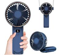 Ventilateur portable, écran numérique LCD, cordon pour un port autour du cou, ultra silencieux (bleu)