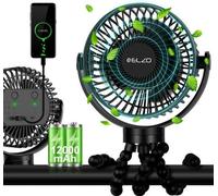 Ventilateur portable pour poussette à 3 vitesses avec batterie rechargeable de 12 000 mAh - Ultra silencieux et pivotant à 360 degrés - Pour poussette, bureau, voiture et camping