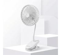 Ventilateur portable rechargeable à clipser, 4 réglages de vitesse, rotation à 720°, pince solide 3600 mAh pour refroidissement de bureau ou de table (15 cm)
