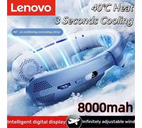 Ventilateur portable sans pales Lenovo 8000 mAh, rechargeable par USB, silencieux, avec affichage numérique LED, rafraîchisseur d'air électrique, USB, à suspendre au cou ou à tenir à la main Starry Sk
