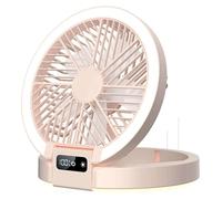 Ventilateur portable - Ventilateur de table pliable alimenté par USB - 5 vitesses - Silencieux - Batterie lithium rechargeable - Veilleuse LED - Rose