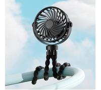 Ventilateur portable - XVX - Rechargeable à pince - 3 vitesses - Rotation 360° - Noir