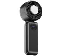 Ventilateur Portatif 3-en-1 - Tendance Voyage Nomade - Rechargeable 5 vitesses 4000mAh - Pliable 90° affichage numérique - Noir