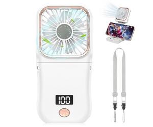 Ventilateur Portatif - GIGICIAL - Mini Pliable - Affichage LED - Rechargeable - Compact Blanc