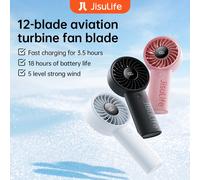 Ventilateur portatif JISULIFE, 5 niveaux de vent puissant, verrouillage de sécurité, batterie 5000 mAh, écran LED, rechargeable par USB, ventilateur personnel d'été 5000mAh Pink