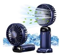 Ventilateur portatif mini ventilateur portable rechargeable par USB petit ventilateur de poche 5 vitesses avec base 3000 mAh Bleu