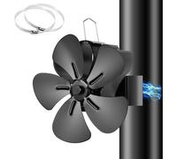 Ventilateur pour poêle à bois - Circulateur de chaleur - Chauffage efficace - Fonctionnement sans électricité - 5 pales - Noir