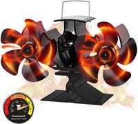 Ventilateur pour poêle à bois double foyer - Ventilateur pour pompe à chaleur - Diffusion de la chaleur - Fonctionnement sans électricité - 17,5 cm - Noir