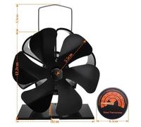 Ventilateur pour poêle à bois/granulés - 6 pales - Fonctionnement sans électricité - Fonctionnement silencieux - Avec thermomètre - Distribution de la chaleur pour poêles à bois et à granulés