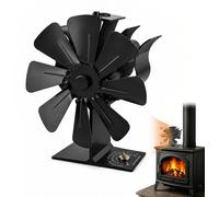 Ventilateur pour poêle à bois ou à pellets, sans électricité, avec 8 pales et thermomètre