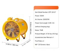 Ventilateur - Rafraîchisseur d'air - Extracteur - Industriel - Atelier - Moteur puissant de 550W