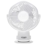 Adler Ventilateur sans fil 5"/12,7 cm AD7335 Clip USB LED 3 vitesses Blanc