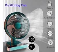 Ventilateur Silencieux Oscillant - Ventilateur de Bureau USB Portable à Batterie de 4000 mAh,4 Vitesses 180° Oscillation Vert