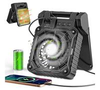 Ventilateur Solaire Camping 10400 mAh avec Lanterne LED,Batterie Rechargeable,4 Vitesses,Minuterie de 2 à 8 Heures,Silencieux,Ventilateur de Table USB pour Tente,Extérieur,Voyage,Bureau