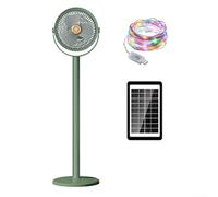 Ventilateur solaire compact rechargeable sur pied, 5 vitesses, silencieux, USB, Wi-th, 5 mètres, RGB Str-ip, batterie longue durée pour chambre à coucher, bureau (vert)