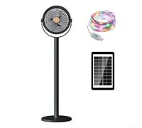Ventilateur solaire compact rechargeable sur pied, 5 vitesses, silencieux, USB, Wi-th, 5 mètres, RGB Str-ip, batterie longue durée pour chambre à coucher, bureau (noir)