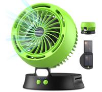 Ventilateur solaire de camping avec lumière LED, panneau solaire, batterie 7800 mAh, 4 vitesses, ventilateur USB silencieux, pliable