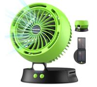 Ventilateur solaire de camping avec lumière LED, panneau solaire, batterie 7800 mAh, 4 vitesses, ventilateur USB silencieux, pliable, portable, pour extérieur/poussette (vert)