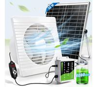 Ventilateur solaire d'extraction de 200 mm avec panneau solaire de 22 W, minuterie, indicateur de batterie, vitesse réglable, fonctionnement silencieux (< 36 dB). Ventilateur solaire d'extraction pour
