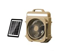 Ventilateur solaire portable avec lumière LED, 5 vitesses Rechar-geable USB-C Cam-ping Ventilateur de bureau compact télescopique pour voyage en plein air (abricot)