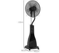 Ventilateur sur pied avec brumisation - Appareil de sol - 90 W - Réservoir d'eau de 3 litres - Oscillation avec minuterie - 3 vitesses et télécommande - Écran LED - Diamètre 44,5 cm - Noir