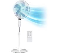 Ventilateur sur pied avec trépied, blanc, hauteur 40 cm, largeur 135 cm, 4 modes, oscillation 80°, hauteur réglable et tête de ventilateur pivotante - idéal pour la maison, le bureau et la chambre à c